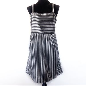 Loft Cotton Twill Gray White Stripe Dress FitFlare